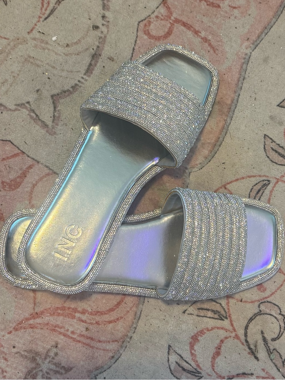 INC International Concepts Iridescent Crystal-Embellished Slide Sandals NEW 9